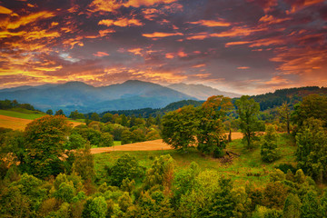 Naklejka premium Mountains over Crieff Scotland at Autumn late in the afternoon as the sun was going down.
