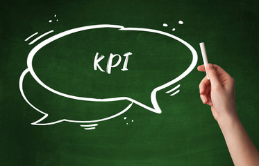 Hand drawing KPI abbreviation with white chalk on blackboard