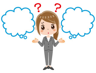 ビジネスウーマン　選択　吹きだし　悩む