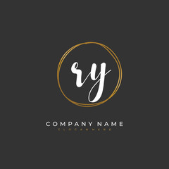 Handwritten initial letter R Y RY for identity and logo. Vector logo template with handwriting and signature style.