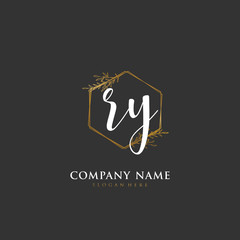 Handwritten initial letter R Y RY for identity and logo. Vector logo template with handwriting and signature style.