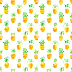 Seamless pattern with pineapples. Watercolor work.