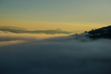 Fototapeta premium the hill in mist and sunlight