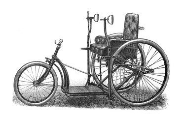 Old tricycle old Antique illustration from Brockhaus Konversations-Lexikon 1908