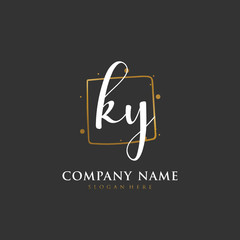  Handwritten initial letter K Y KY for identity and logo. Vector logo template with handwriting and signature style.