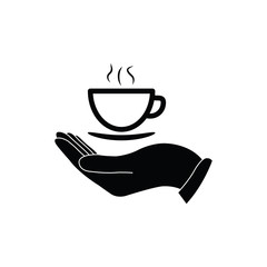 hand icon hold a cup of coffee or tea icon. logo for cafe or restaurant 