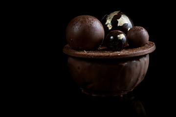 Artisan Monoportion Cake. Handmade Chocolate Dessert. Black Background
