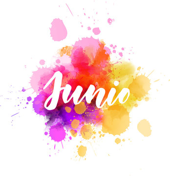 Junio - handwritten calligraphy on watercolor splash