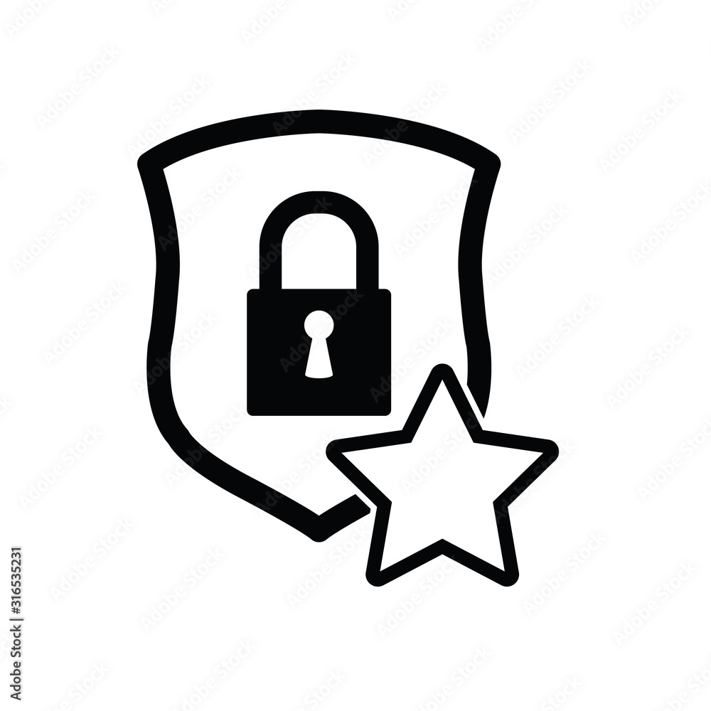 Poster protect icon. secure line style. shield with lock and star icon sign vector