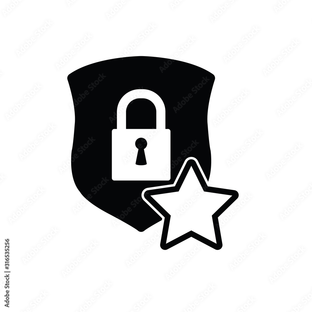 Poster protect icon. secure line style. shield with lock and star icon sign vector