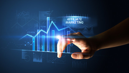 Hand touching AFFILIATE MARKETING button, business concept