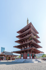 The seven-building garan, Buddhist tower in Shitennoji Temple in Osaka, Japan