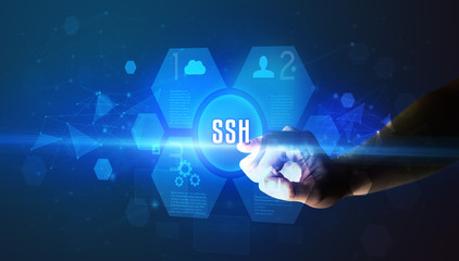 Fototapeta premium Hand touching SSH inscription, new technology concept