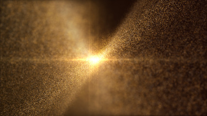 Defocus mysterious sparkling illuminated dust particles floating in the abyss for celebration and...
