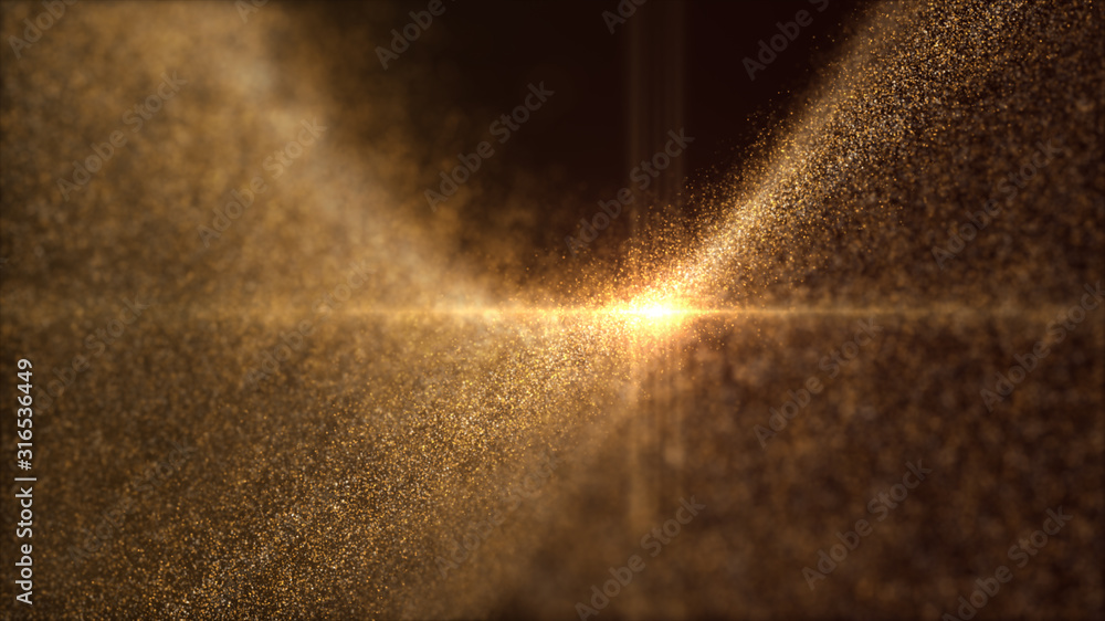 Aufkleber Defocus mysterious sparkling illuminated dust particles floating in the abyss for celebration and festive theme abstract texture background