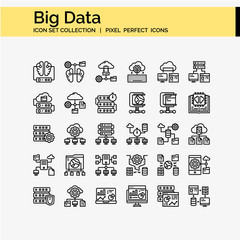 Big data icons set, design pixel perfect icons set.