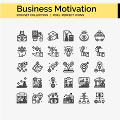 Business Motivation icons set, design pixel perfect icons set. 