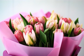 Fresh tulips bouquet of rosy color