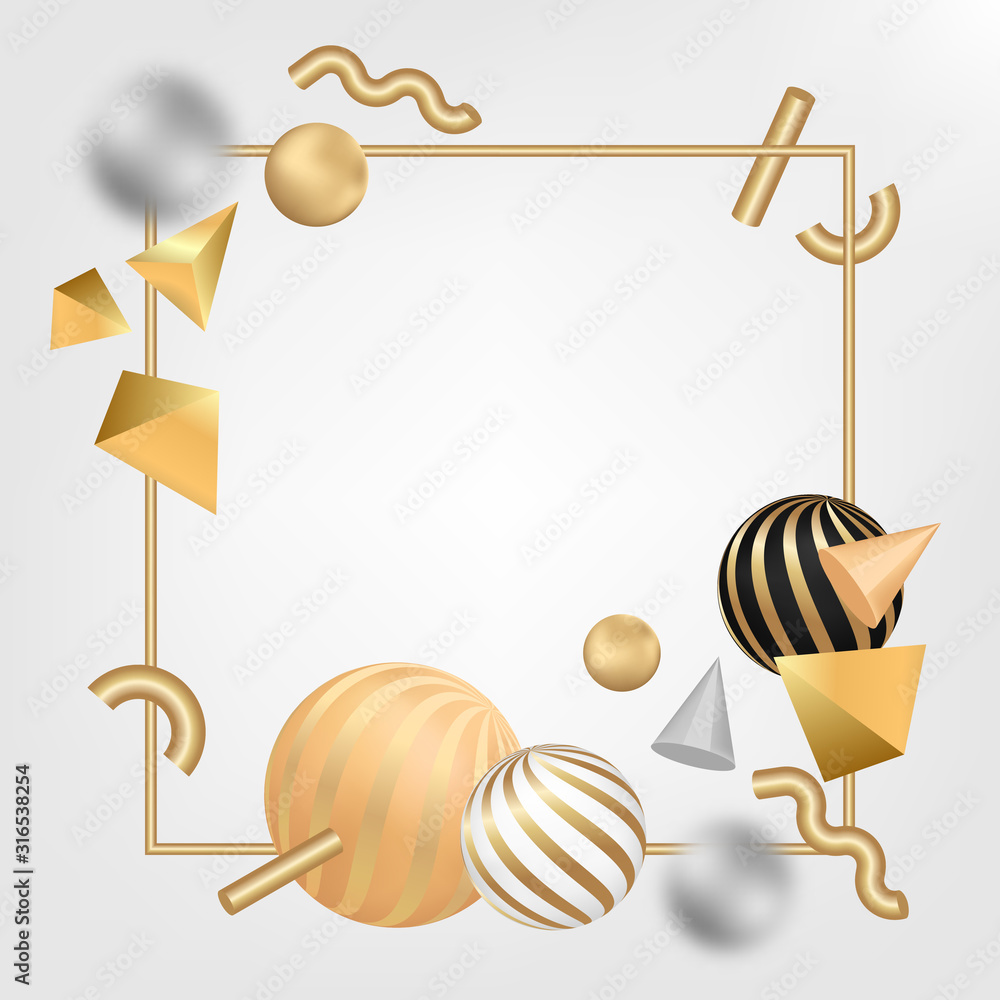 Poster blank banner with geometric shapes 3d effect on gradient surface. vector background with bright colo
