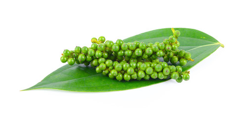 Fresh green peppercorns isolated on white background