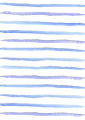 Watercolor blue stripes. Line pattern hand drawn illustration on white background