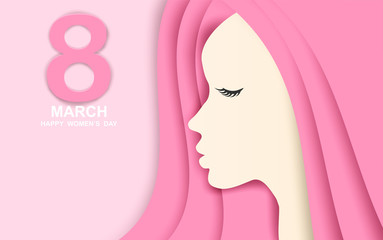 8 march. Happy Woman's Day background. Design with women paper art style. Vector.