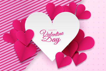 Obraz na płótnie Canvas Happy Valentine day background . Design with heart and Cupid on pink background, paper art style . Vector.