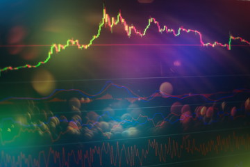 Economic growth, recession. Electronic virtual platform showing trends and stock market fluctuations , Data analyzing from charts and graph to find out the result.