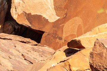 Detail of the prehistoric rock paintings of the San People in Western Namibia, near Twyfelfontein.