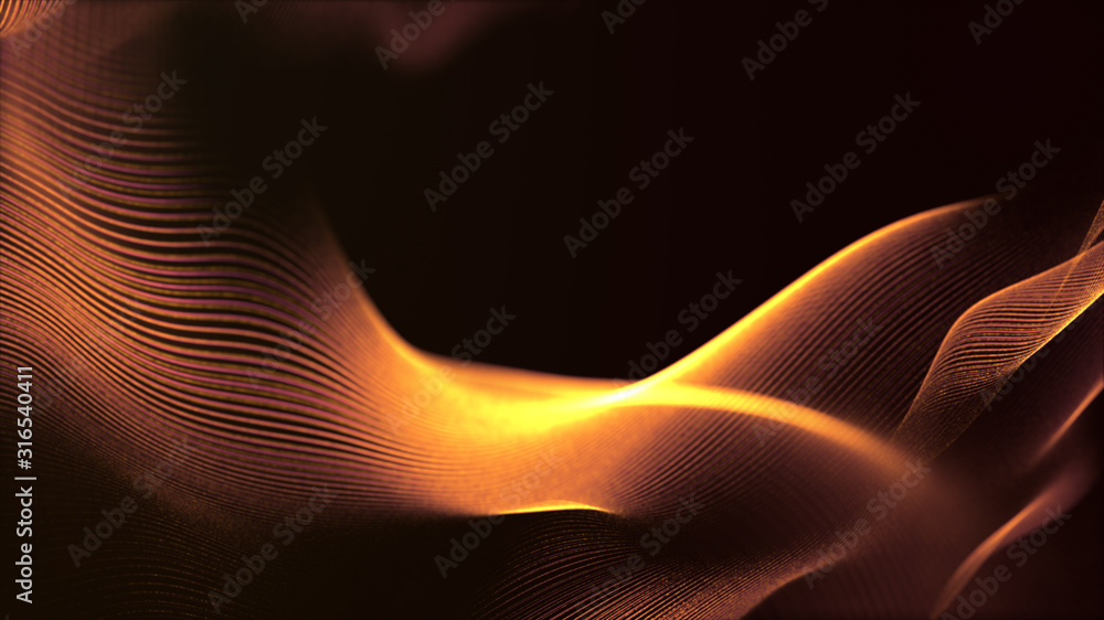 Poster Defocus mysterious sparkling illuminated line particles floating in the abyss for celebration and festive theme abstract texture background