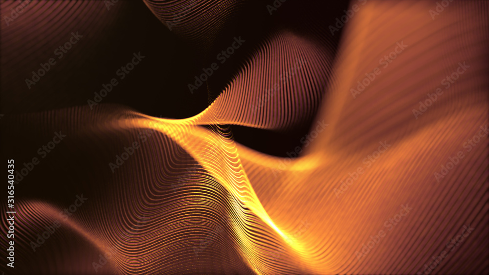 Poster Defocus mysterious sparkling illuminated line particles floating in the abyss for celebration and festive theme abstract texture background