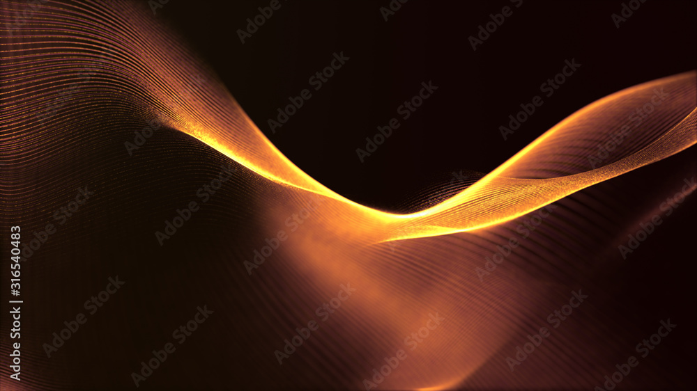 Poster Defocus mysterious sparkling illuminated line particles floating in the abyss for celebration and festive theme abstract texture background