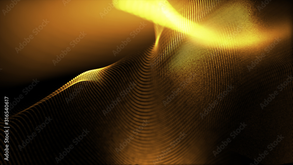 Poster Defocus mysterious sparkling illuminated line particles floating in the abyss for celebration and festive theme abstract texture background
