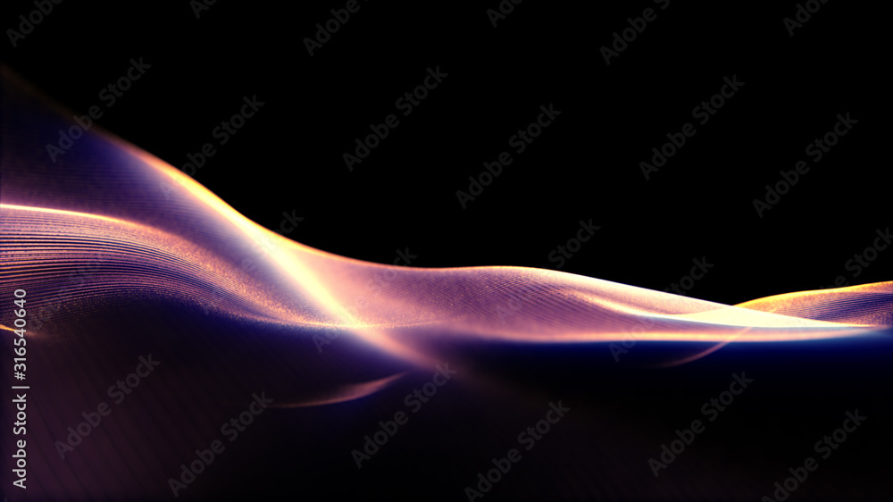 Poster Defocus mysterious sparkling illuminated line particles floating in the abyss for celebration and festive theme abstract texture background