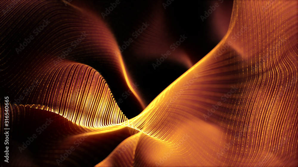 Poster Defocus mysterious sparkling illuminated line particles floating in the abyss for celebration and festive theme abstract texture background