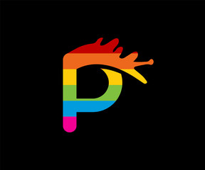 P letter paint logo colorful design