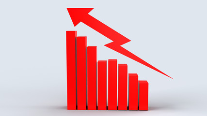 The red arrow and chart on white background 3d rendering for business content.