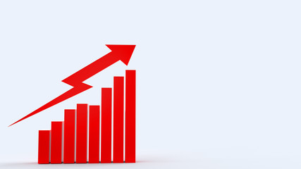 The red arrow and chart on white background 3d rendering for business content.