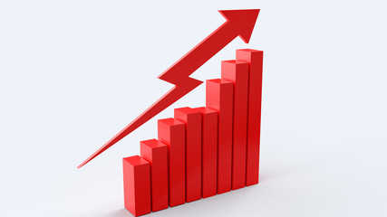 The red arrow and chart on white background 3d rendering for business content.