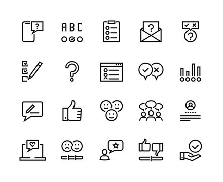 Survey line icons. Quiz and checklist stroke pictograms, customer questionnaire and feedback. Vector concept customer feedback option set for communication management marketing