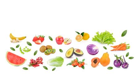 vegetables and fruits isolated on white background
