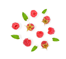 Raspberry on the white background,Top view