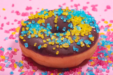 chocolate donut with sugar decoration 
