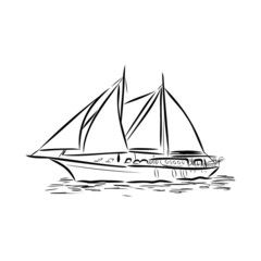 sailing ship on blue background