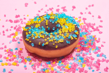 chocolate donut with sugar decoration 