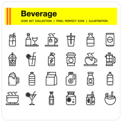Beverage icons set, design pixel perfect icons set. web design element UI and UX, mobile app