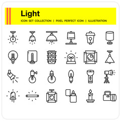 Light icons set, design pixel perfect icons set. web design element UI and UX, mobile app