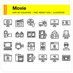  Movie icons set, design pixel perfect icons set. web design element UI and UX, mobile app