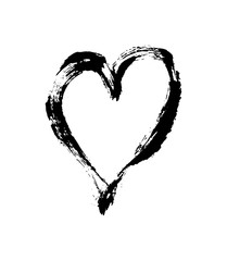 Paintbrush hand drawn heart design element. Valentine's Day vector illustration. Love symbol for Valentine card, banner. Distress texture. Isolated on white background