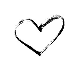 Paintbrush hand drawn heart design element. Valentine's Day vector illustration. Love symbol for Valentine card, banner. Distress texture. Isolated on white background